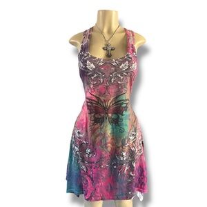 Sleeveless Multicolor Butterfly Print Tank Dress